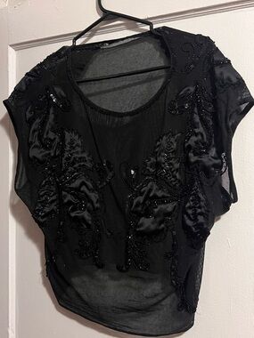 Black Beaded Mesh Vintage Top